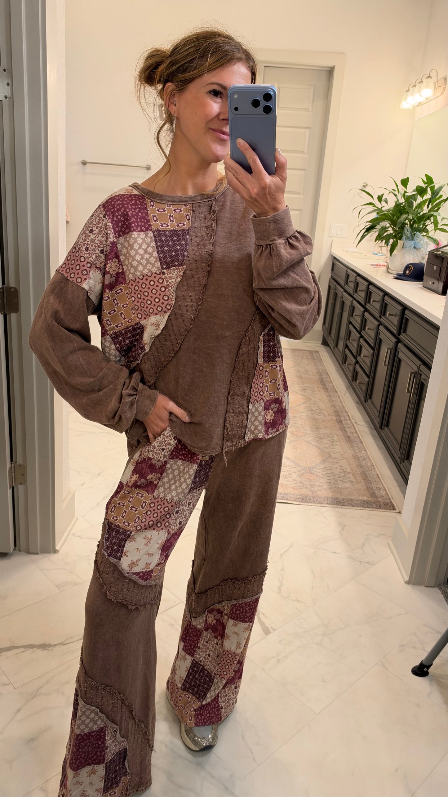 Mineral Washed Fall Patchwork Swirl Top