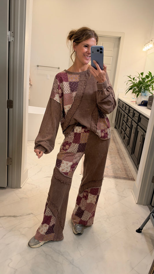 Mineral Washed Fall Patchwork Swirl Top