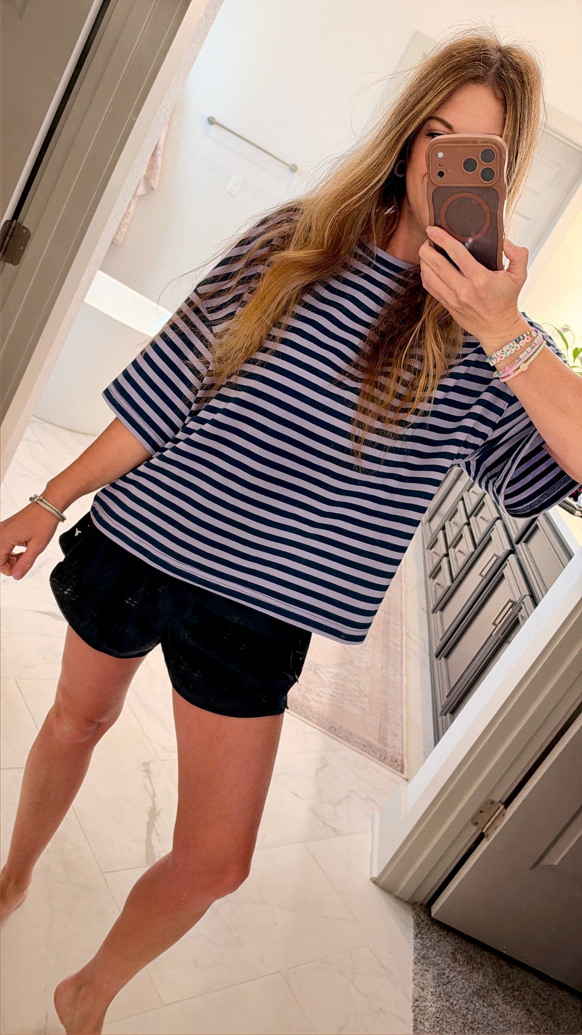 Oversized Boyfriend Striped Tee: Navy+Lavender