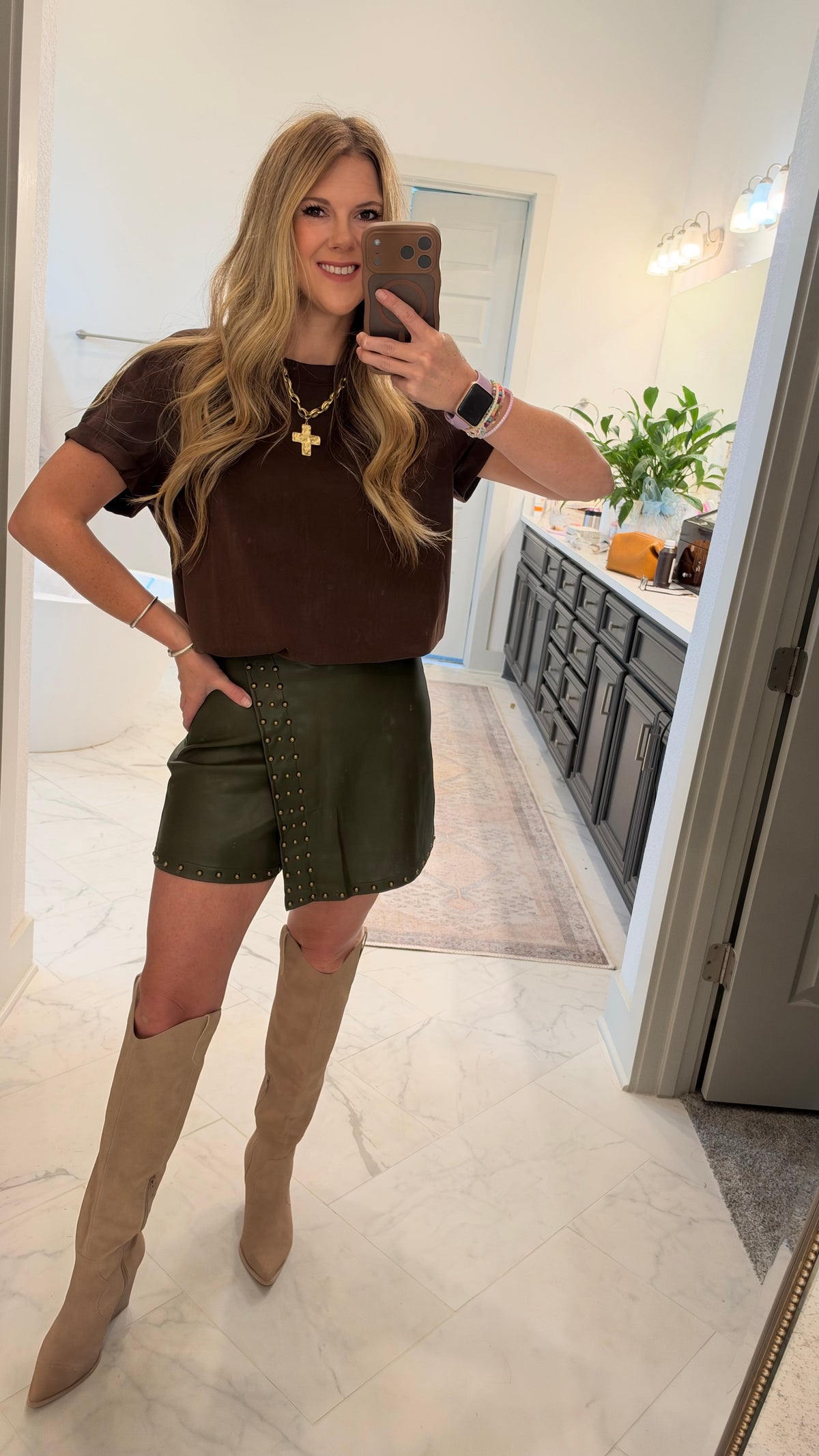 Studded Vegan Faux Leather Skort