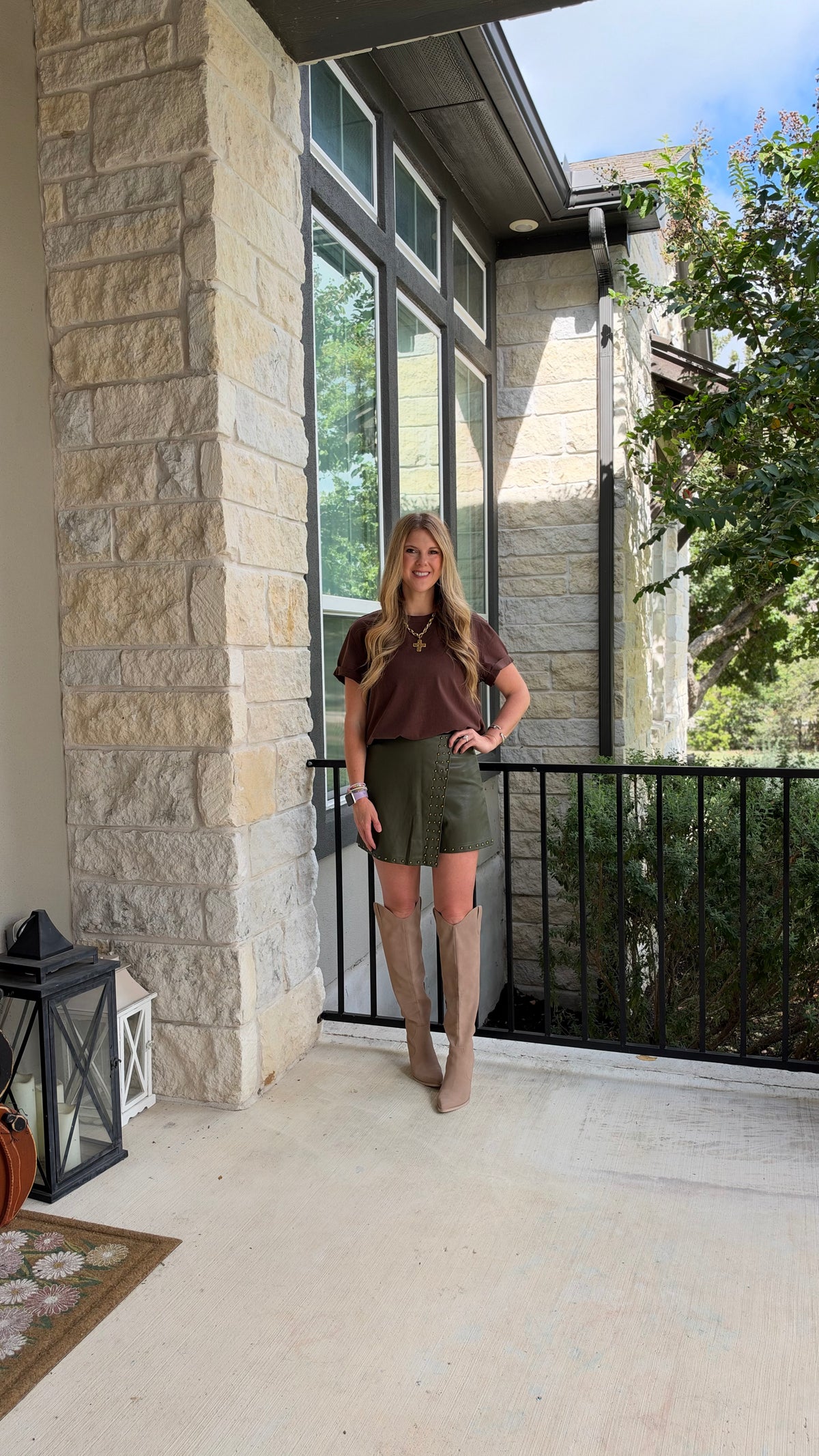 Studded Vegan Faux Leather Skort