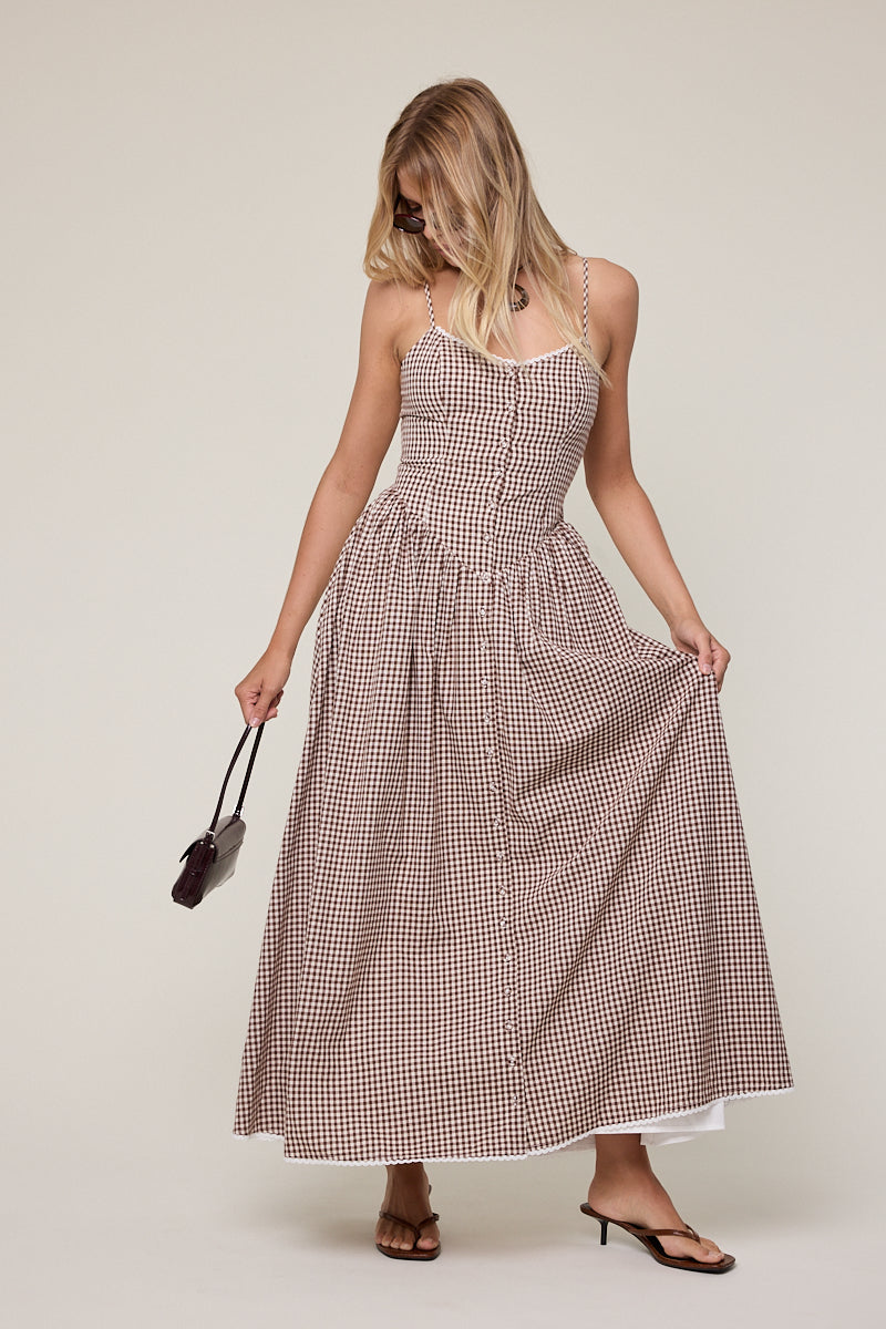 beary gingham maxi dress