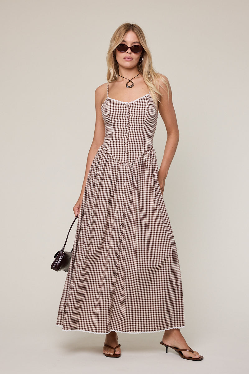 beary gingham maxi dress