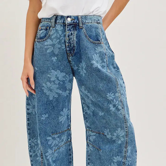 floral barrel jeans
