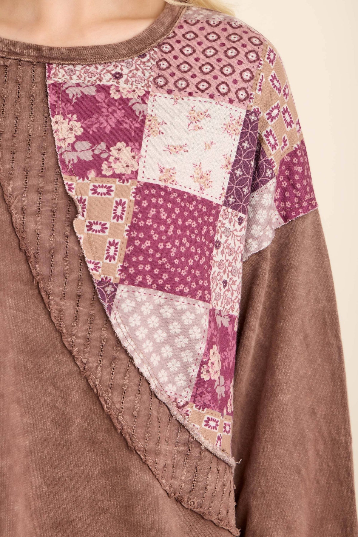 Mineral Washed Fall Patchwork Swirl Top