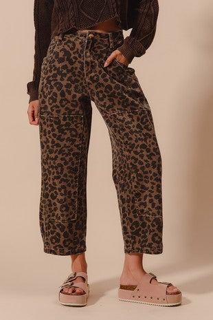 leopard barrel denim