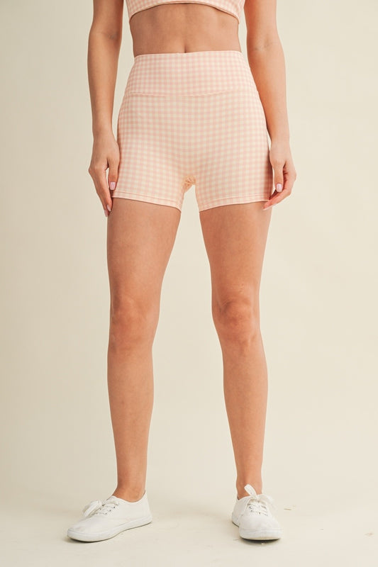 peachy gingham biker shorts