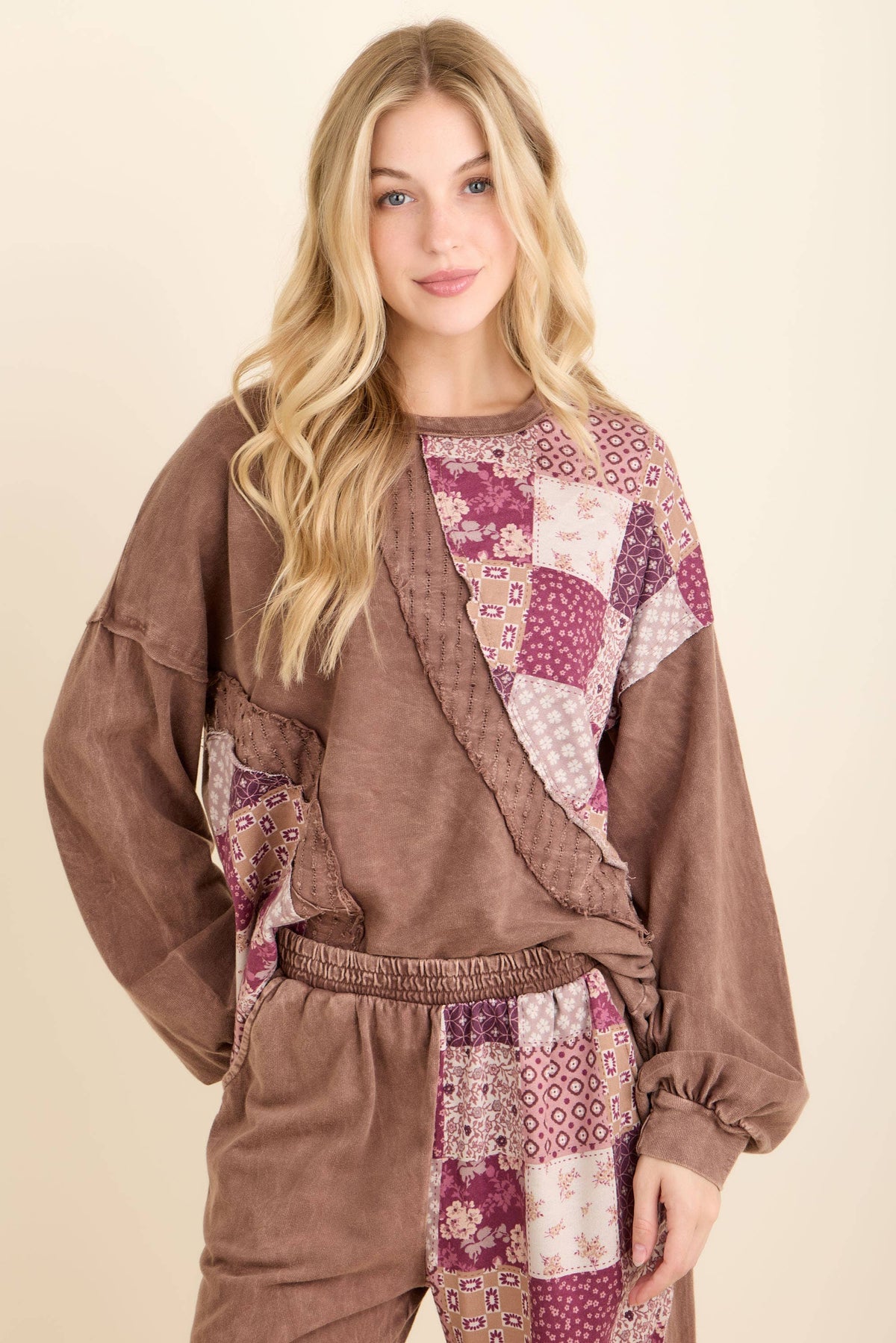 Mineral Washed Fall Patchwork Swirl Top