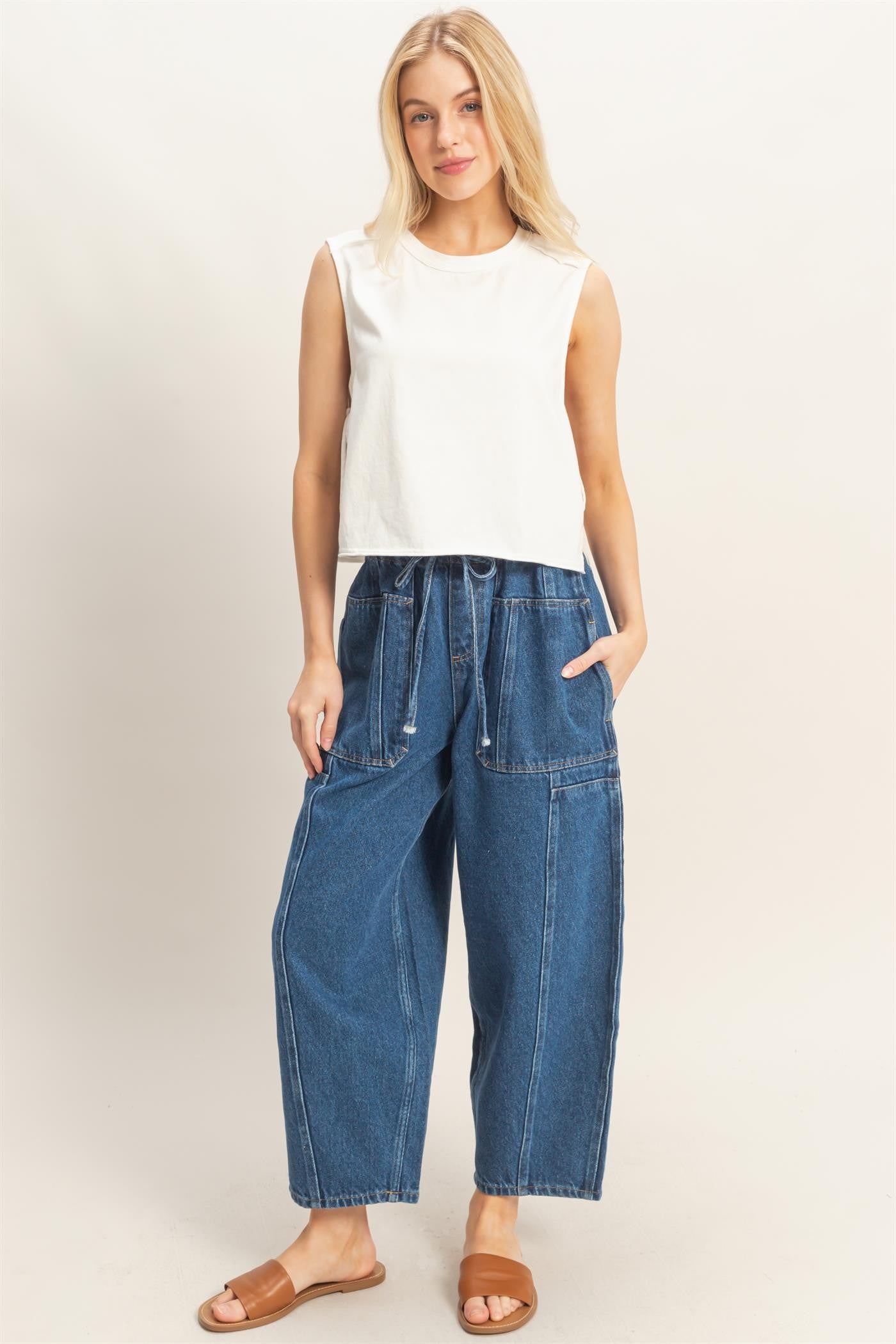 daily denim barrel jeans -DARK