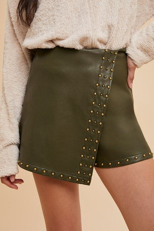 Studded Vegan Faux Leather Skort